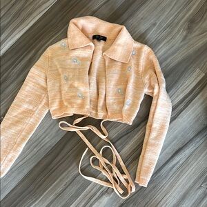 Peach Cropped Jacket with Embellishments
